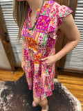 Patchwork Flutter Sleeve Dress
