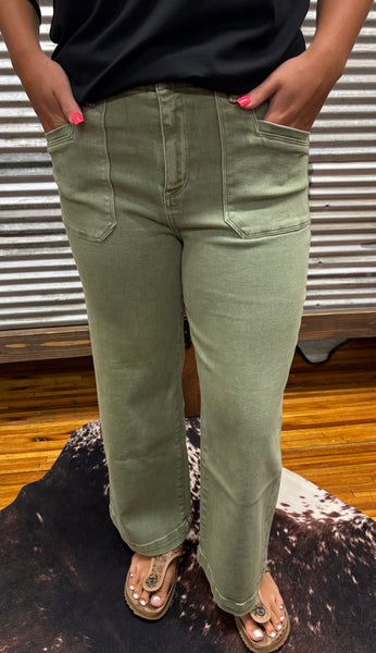 “Faded Green” Super High Rise Cropped Jeans