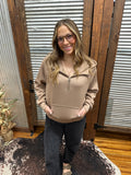 Kayla Luxe Hooded Quarter Zip Pullover- Mocha