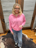 Kayla Luxe Hooded Quarter Zip Pullover- Bubble Gum Pink