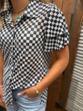 Mesh Around Blouse *Checkered