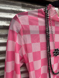 Keigan Mesh Top- Bubblegum Checkered