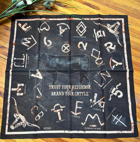 "Cattle Brands" XO Shorty Silk Scarf