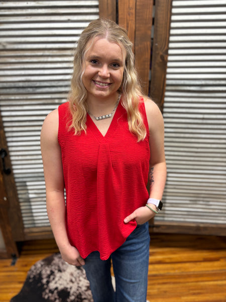 "Essential Woven Tank" Top *Red