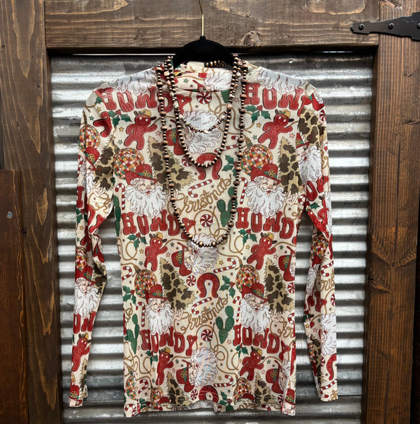 "Howdy Santa" Mesh Top