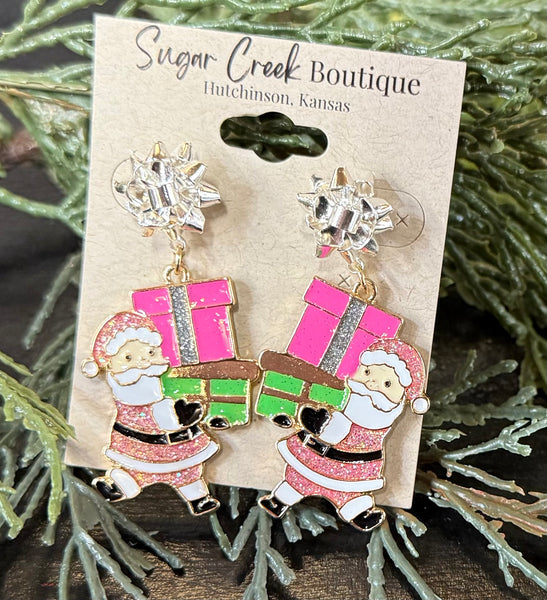 "Santa & Packages" Earrings *Hot Pink