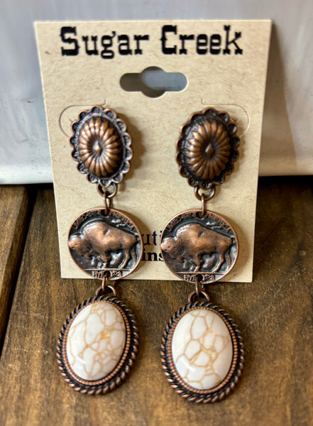 “Buffalo Coin” Earring *White/Copper