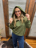 Kayla Luxe Hooded Quarter Zip Pullover- Olive