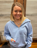 Kayla Luxe Hooded Quarter Zip Pullover- Light Sky Blue