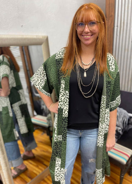 "Leopard Colorblock" One Size Duster *Olive