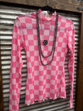 Keigan Mesh Top- Bubblegum Checkered