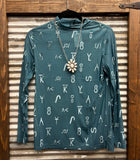 Branded Turquoise Velvet Mesh Top