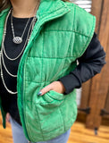 "Vintage Wash Quilted" Vest *Green