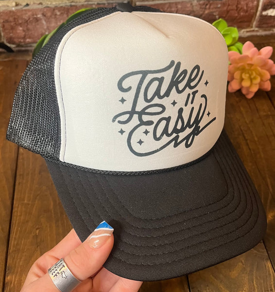 "Take It Easy" Trucker Hat *Black/White