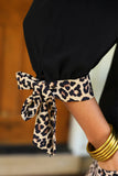 Cassidy Tie Sleeve Top- Black/Leopard