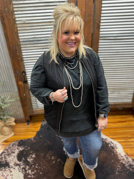 Alexis Corded Vintage Pullover - Black