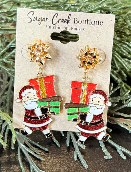 "Santa & Packages" Earrings *Red
