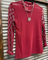 "Checked In Marron" Mesh Top