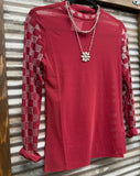 "Checked In Marron" Mesh Top