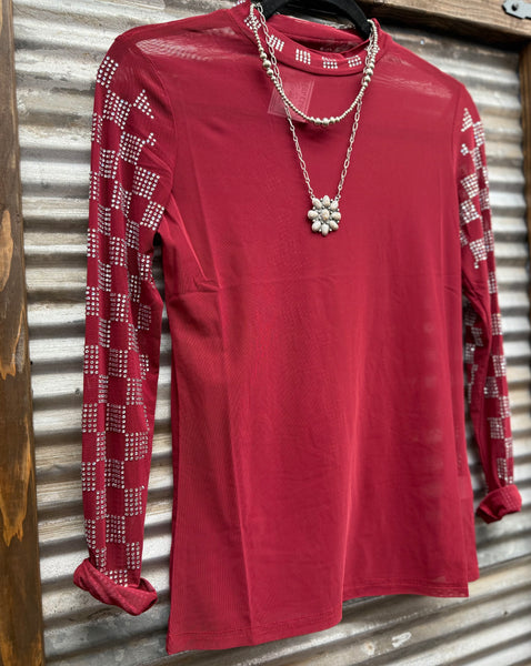 "Checked In Marron" Mesh Top
