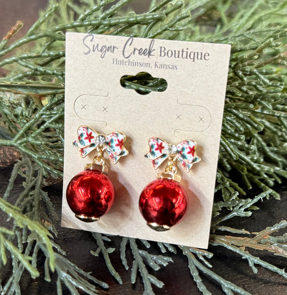 "Christmas Bow Ornament" Earring *Red