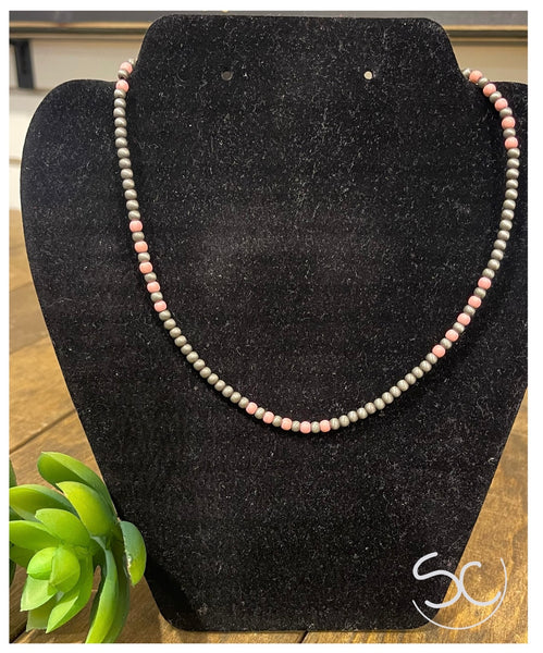 “Tiny Bead Choker” Necklace *Light Pink/ Navajo Pearl