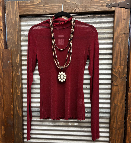 Glitter Mesh Top *Maroon