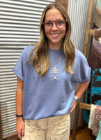 "Cloud Basic Mom Cuff" Top *Denim