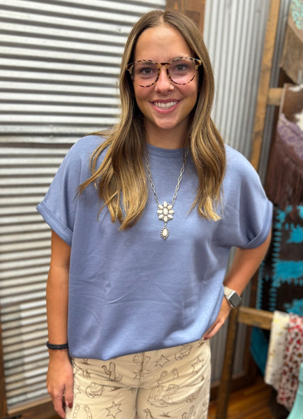 "Cloud Basic Mom Cuff" Top *Denim