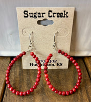 “Red Bead” Hoop Earring