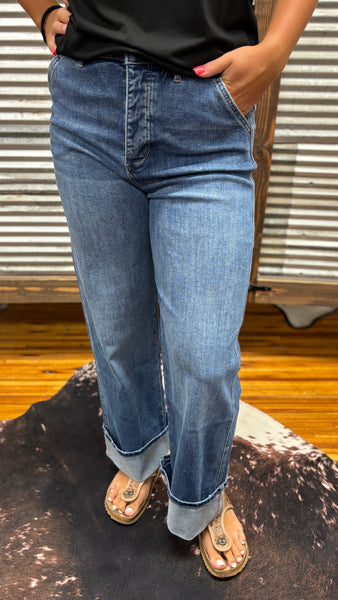 “Every Bleu” Super High Rise Wide Cuffed Jean