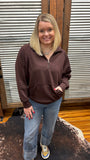 Kayla Luxe Hooded Quarter Zip Pullover- Chocolate