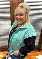 "Vintage Wash Quilted" Vest *Teal