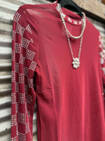 "Checked In Marron" Mesh Top