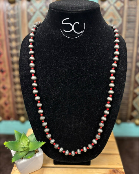 "Red & Navajo Bead" Necklace