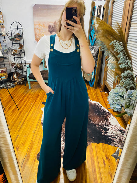 "Wide Leg" Overalls *Hunter Green