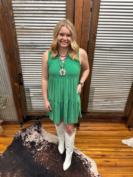 "Solid Lizzy" Ruffled Dress *Kelly Green