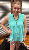 "Essential Woven Tank" Top *Aqua Mint