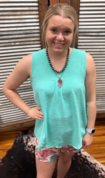 "Essential Woven Tank" Top *Aqua Mint