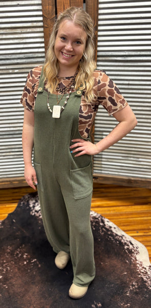 "Olive Ribbed" Overalls