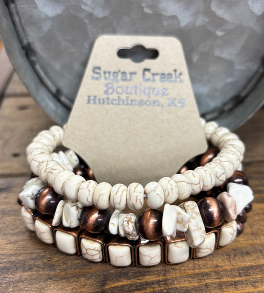 “Copper & White” Stretch Bracelet Set