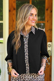 Cassidy Tie Sleeve Top- Black/Leopard
