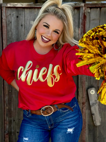 "Chiefs Metallic Gold" Red Sweatshirt by Ranid Mahomes