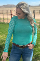 "Checked In Turquoise" Mesh Top