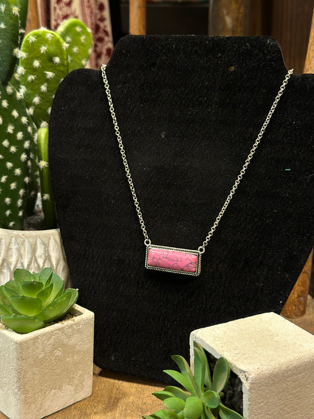 "Medium Bar/ Silver Chain" Necklace *Pink