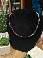 "Tiny Bead Choker" Necklace *Red/ Navajo